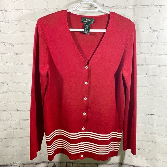 Lauren Ralph Lauren Red Silk Button Up Cardigan M - Picture 13 of 13